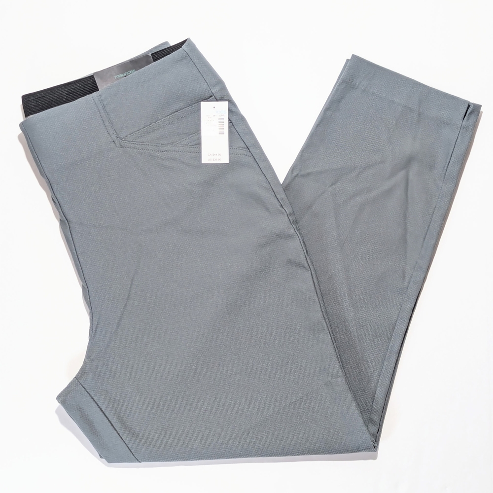 NWT Maurices Crop Pants Womens Sz Large, High Rise Bengaline Gray Pull-On Preppy